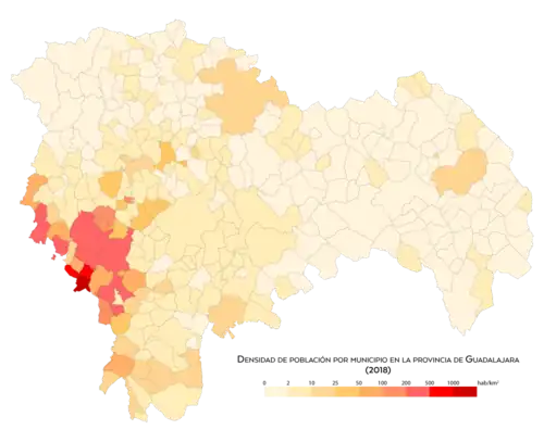 Densidad de población por municipio en 2018