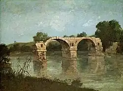Le Pont d'Ambrussum, por Gustave Courbet, 1857, que muestra el puente todavía dotado de dos arcos.