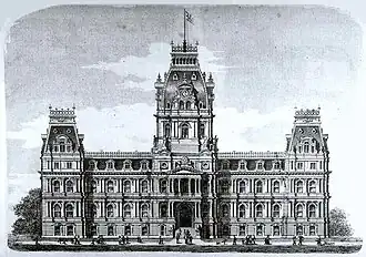 Ayuntamiento de Montreal (diseño original). Reconstruido después del incendio de 1922 en estilo Beaux-Arts