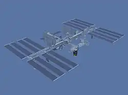 HTV-1 can be berthed on top, Zenith, or bottom, Nadir (shown), of Harmony.