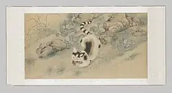 Imagen de un grabado amapolas, mariposas y un gato (parte superior)