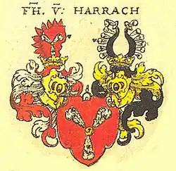 Escudo de armas de la familia de los barones de Harrach, según el escudo de armas de Johann Siebmacher (1605)