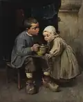 Un niño alimentando a su hermanita, 1883