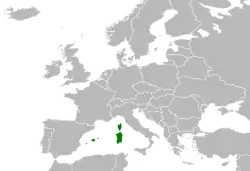 alt=Distribución natural *Megotigea Raf. (1837), nom. rej.[1]​
