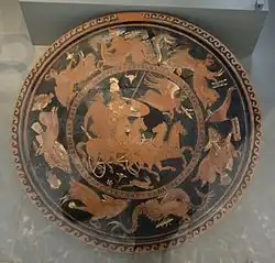 Apoteosis de Hércules, plato de cerámica de figuras rojas de Apulia, siglo IV a. C.