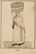 Dibujo de 1839, de una mujer vendiendo tortas