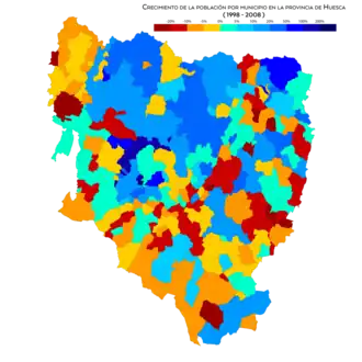 Crecimiento de la población por municipio entre 1998 y 2008