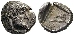 Moneda del gobernador de Magnesia Arquéptolis, hijo de Temístocles, hacia 459 a. C.[15]​