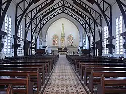 The Neo-Gothic cathedral interior in 2023