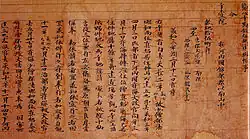 Carefully written text in Chinese script on dark brown paper with red stamp marks and lines.
