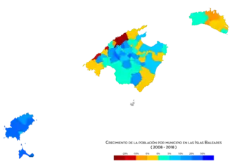Crecimiento de población por municipio entre 2008 y 2018