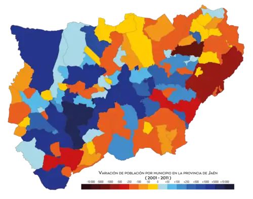 Variación de la población por municipio entre 2001 y 2011