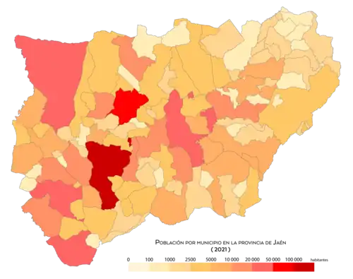 Mapa de población por municipios de la provincia de Jaén[64]​
