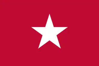 1819–1821 Una de las banderas de la Expedición Long, a veces llamada la "Segunda República de Texas", de 1819 a 1821. Esta bandera era conocida como la Bandera de Jane Long , llamada así en honor a la esposa de James Long. Esta es también la primera bandera con la Estrella Solitaria de Texas.[2]​