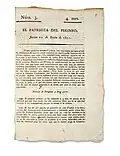 Portada del periódico realista "El Patriota del Pirineo", impreso por Joaquín Domingo (1821)