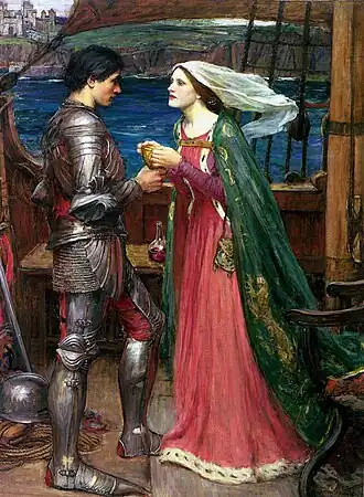Isolda ofrece el filtro de amor a Tristán, de John William Waterhouse