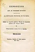 Informe de la "Diputación Provincial de Navarra" al Congreso de los Diputados (1820)