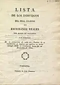 Real Montepío de Escribanos Reales (1820), con tipografía clásica