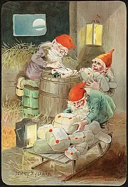 Christmas card showing the jultomte