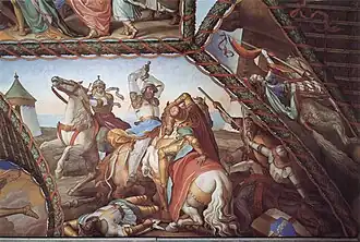 La batalla de los seis en la isla de Lipadusa (Sala Ariosto, Pechina de la bóveda).