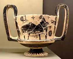 Cántaros de figuras negras (de Beocia) circa 560 a. C. LMuseo del ouvre, nº inv. MNE1172.