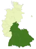 Map of Germany:Position of the 2nd Oberliga Süd highlighted