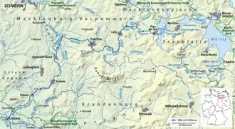 Röbel en un mapa del río Elde