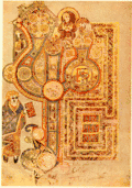 El folio 29 contiene el íncipit del Evangelio de Mateo, llamado Liber generationis. Compárese esta imagen con la página correspondiente de los ne Evangelios de Lindisfarne, en particular la forma del monograma Lib.