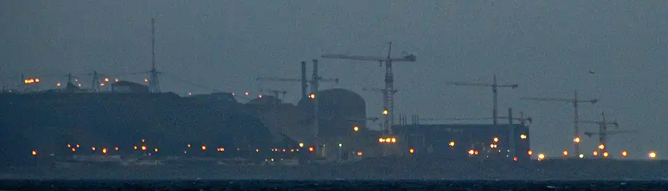 Flamanville Nuclear Power Plant at night