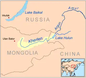 En un mapa del río Kerulen