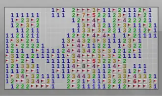 A won expert game of KMines, a free and open-source variant of Minesweeper.