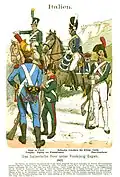 Cazadores a caballo, gendarmes y otros cuerpos italianos, 1812.