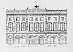 Cornelis Outshoorn (1812-1875) y Frederik Willem Conrad (1800-1870): : dibujo de arquitecto de 1854 de la antigua Oficina Real de Correos en Nieuwezijds Voorburgwal 192, que fue derribada en 1897.