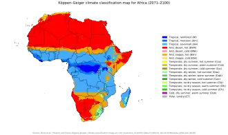 Mapa con las predicciones a futuro según el sistema de clasificación climática de Köppen para el período 2071–2100.