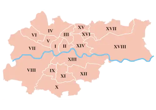 Mapa de distritos de Cracovia