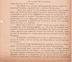 Primera parte del facsímil de la carta mecanografiada enviada desde San Lorenzo de la Frontera al diario La Prensa
