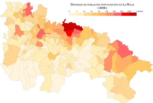 Densidad de población por municipio (2018)
