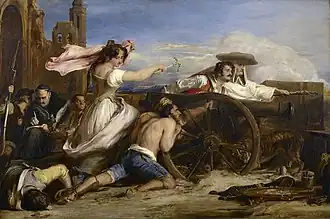 Agustina de Aragón durante los sitios de Zaragoza, en un cuadro pintado por David Wilkie en 1828.