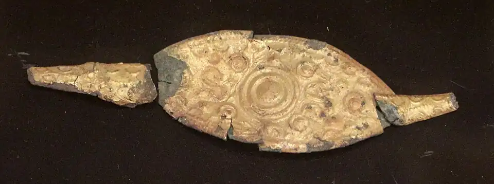 Placas de oro que cubren fíbulas, necrópolis de Guerruccia, tumba S1, 730-700 a. C. Museo Guarnacci.