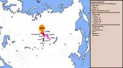 Mapa de las lenguas yeniseicas antes del siglo XVII