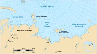En un mapa del mar de Láptev