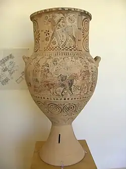 Ánfora del siglo VII a. C. donde aparece representado el Juicio de Paris.