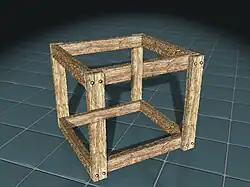 Cubo imposible,[15]​ una de las ideas en las que se basan los dibujos de Escher (las obras de Escher están sujetas a derechos y no pueden reproducirse aquí).