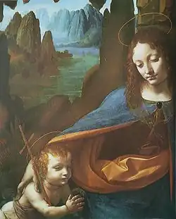 La Vierge aux rochers (1483-1486), de Leonardo: paisaje de montaña típico introducido por los pintores renacentistas como fondo