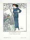 Ilustración para la Gazette du Bon Ton; "Las primeras rosas", vestido de mañana, marzo de 1913.