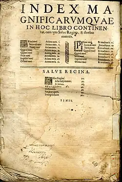 Liber Magnificarum. Índice del ejemplar de Zaragoza