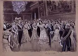Lisboa, Baile en el palacio de Ajuda, dic. 1903, grafito y aguada s. papel, RABASF