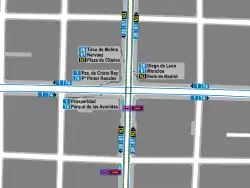 Mapa zonal de la estación de metro de Lista con los recorridos de las líneas de autobuses, entre las que aparece el N3.