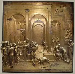 Relieve de Esaú y Jacob en la Puerta del Paraiso por Lorenzo Ghiberti.