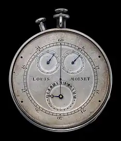 Cronógrafo de Louis Moinet (1816) llamado compteur de tierces (en español, “contador de terceros”).